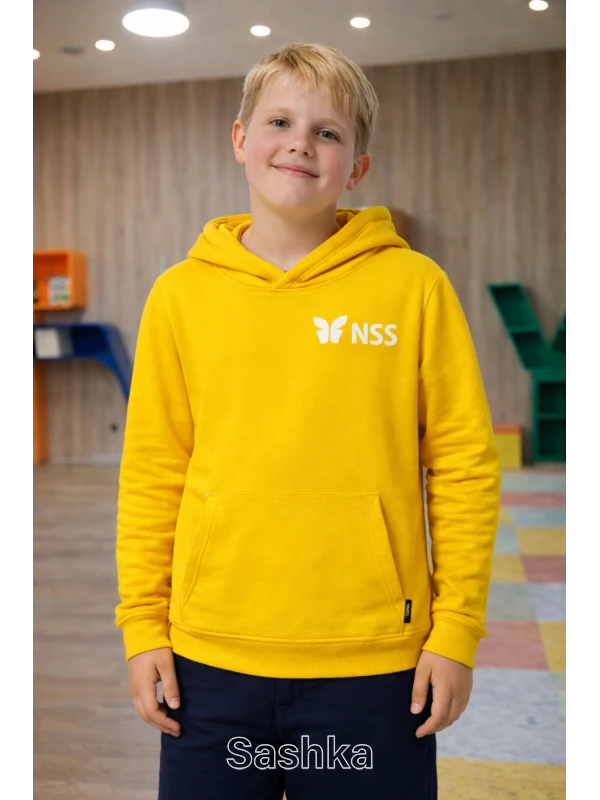 Худі для хлопчика жовте з логотипом школи NSS, розмір 116-164